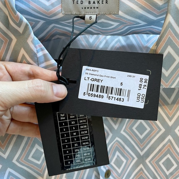 Brand New With Tags Ted Baker London Geometric Pastel Button Down Shirt - Picture 6 of 6